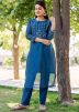 Readymade Blue Embroidered Chanderi Kurta Set