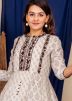 White Readymade Floral Anarkali Kurta Set