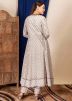 White Readymade Floral Anarkali Kurta Set