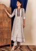 White Readymade Floral Anarkali Kurta Set