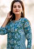 Blue Readymade Floral Kurta Palazzo Set