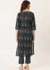 Readymade Navy Blue Printed Kurta Set In Cotton 