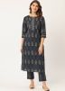 Readymade Navy Blue Printed Kurta Set In Cotton 