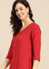 Red Front Slit Style Readymade Kurta Pant Set