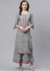 Readymade Blue Floral Printed Kurta Set