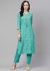 Turquoise Readymade Printed Kameez Pant Set