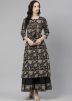 Black Readymade Kurta Palazzo Set In Cotton