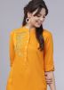 Yellow Embroidered Readymade Kurta Set In Rayon