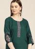 Green Straight Readymade Kurta Set In Rayon