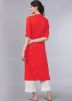 Red Readymade Straight Kurta With Plain Pants