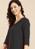 Black Slit Style Readymade Kurta Set In Rayon