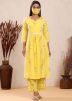 Readymade Yellow Floral Kurta Set In Cotton