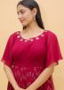 Magenta Foil Print Kurta Set In Georgette