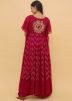 Magenta Foil Print Kurta Set In Georgette