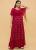 Magenta Foil Print Kurta Set In Georgette