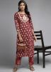 Maroon Printed Cotton Kurta With Pant