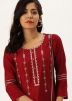 Maroon Embroidered Readymade Kurta With Palazzo