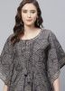 Grey Printed Kaftan With Pant In Rayon