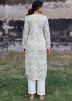 White Straight Cut Kurta Set In Hand Block Print