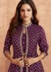 Purple Sequined Jacket Style Skirt Set In Chiffon