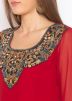 Red Asymmetric Readymade Kurta With Palazzo Set