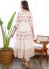 White Tiered Kurta With Pant In Hand Block Print