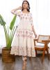 White Tiered Kurta With Pant In Hand Block Print