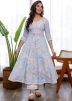 Blue Printed Flared Style Kurta With Pant