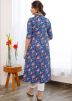 Blue Hand Block Print Kurta Set In Cotton