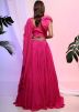 Readymade Pink Embroidered Chiffon Skirt Set & Dupatta