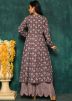 Brown Readymade Floral Printed Kurta Set In Cotton