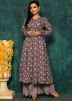 Brown Readymade Floral Printed Kurta Set In Cotton