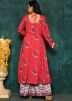 Red Floral Readymade Kurta Set In Cotton Silk