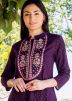 Purple Embroidered Readymade Cotton Kurta Set