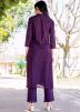 Purple Embroidered Readymade Cotton Kurta Set