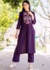 Purple Embroidered Readymade Cotton Kurta Set