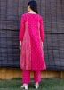 Pink Readymade Embroidered Kurta Set In Chanderi