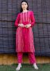 Pink Readymade Embroidered Kurta Set In Chanderi