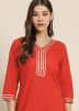 Readymade Red Rayon Gota Patti Kurta & Palazzo