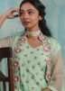 Green Embroidered Jacket Style Kurta Set In Crape