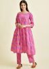 Pink Leheria Printed Tiered Kurta Set