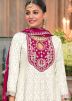 White Embroidered Salwar Suit Set In Chiffon