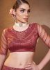 Brown Embroidered Saree In Satin