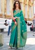 Turquoise Satin Zari Woven Saree & Blouse