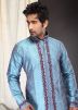 Readymade Blue Art Silk Kurta Pyjama