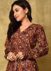 Brown Digital Floral Printed Flared Kurta Set