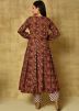 Brown Digital Floral Printed Flared Kurta Set