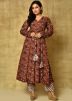 Brown Digital Floral Printed Flared Kurta Set