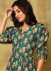 Green Flared Kurta Set In Digital Floral Print