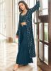 Blue Sequins Embellished Jacket Style Top & Gharara Set